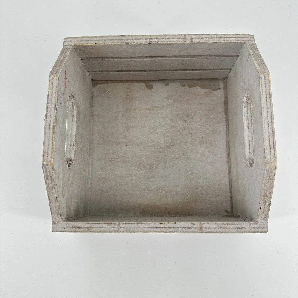 Hampton Home Whitewashed Wooden Storage Crate Slatted Farmhouse Bin AC0474